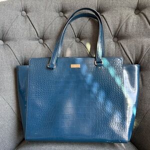 Large Kate Spade tote bag, blue crocodile texture
